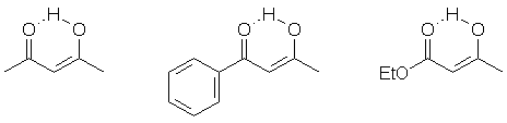 acetylacetone, benzoylacetone and ethyl acetoacetate enols