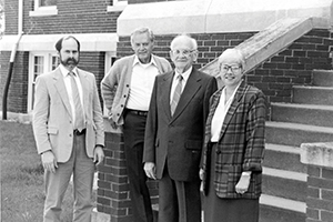 Bluffton’s four emeriti social work faculty in front of Ropp Hall