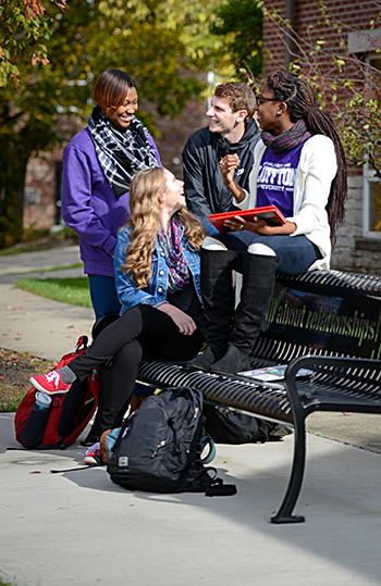 students on relationship bench