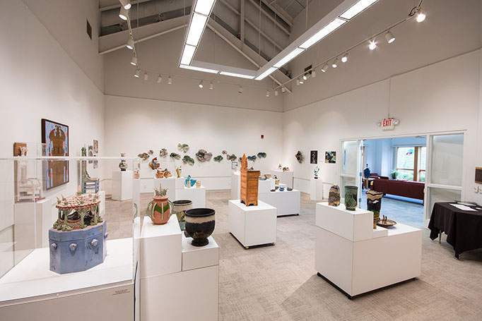 Grace Albrecht Gallery filled with a variety of artistic works