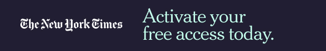 new york times banner which reads activate your free access today