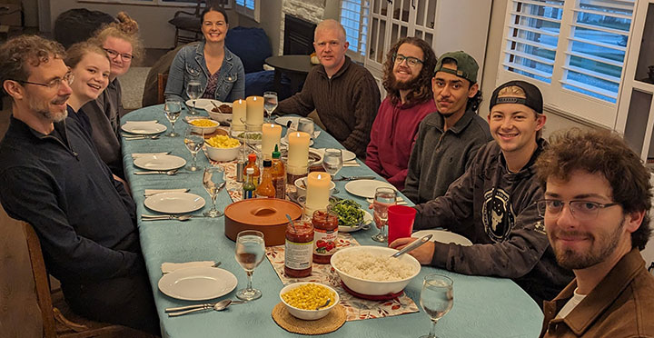 Business students gathered for a meal