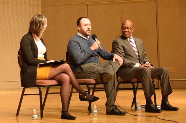 Nicole Fairburn '15, Dan Metzger '05 and Lawrence Milan '73