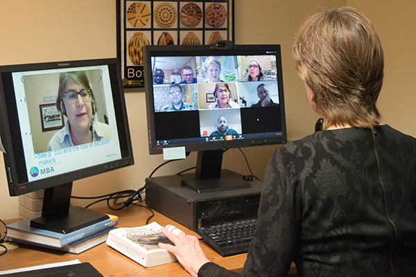 Bluffton's MBA classes 'meet' via Zoom technology for convenience and to eliminate travel time.