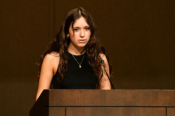 Junior Jenna Juarez earned first place in the annual C. Henry Smith Peace Oratorical Contest with her speech “Promoting Peace in Skilled Nursing Facilities.”