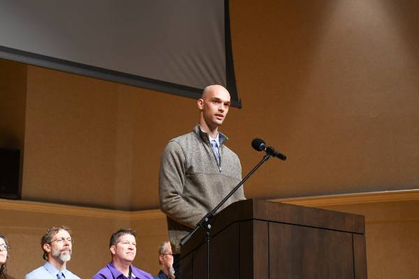 Coen North '26, first place winner of the C. Henry Smith Peace Oratorical Contest 2026