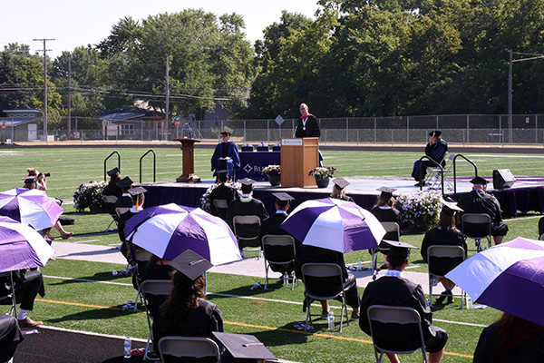 The achievements of Bluffton University’s class of 2020 were celebrated Saturday, July 18, 2020, during a socially-distanced, in person Commencement at Salzman Stadium.