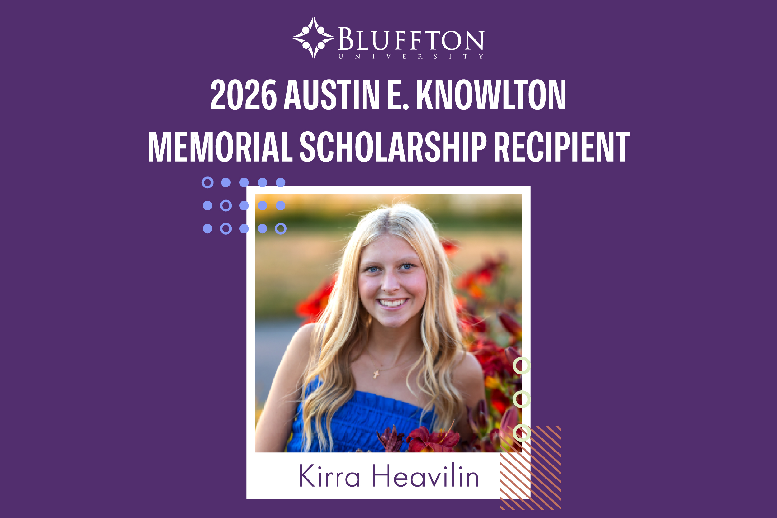 The Knowlton Scholarship at Bluffton is awarded to two high-achieving residents of Ohio who major in STEM-related fields. The scholarship is granted in addition to Bluffton University’s academic merit scholarships.