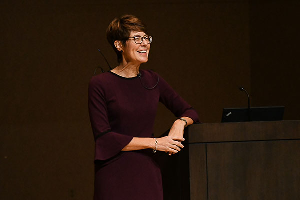 During the State of the University address President Jane Wood called on the campus community to focus on authentic conversations of 
