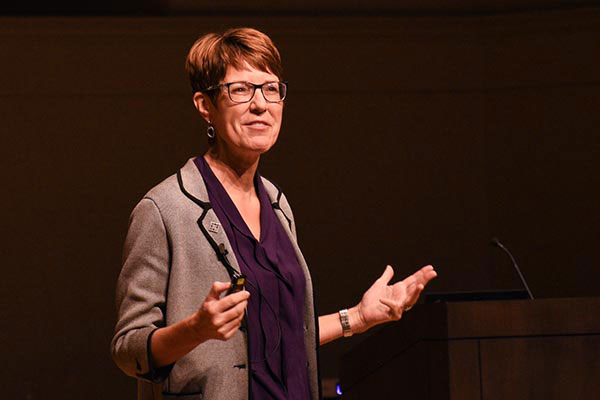 President Jane Wood presents the 2021 State of the University address.