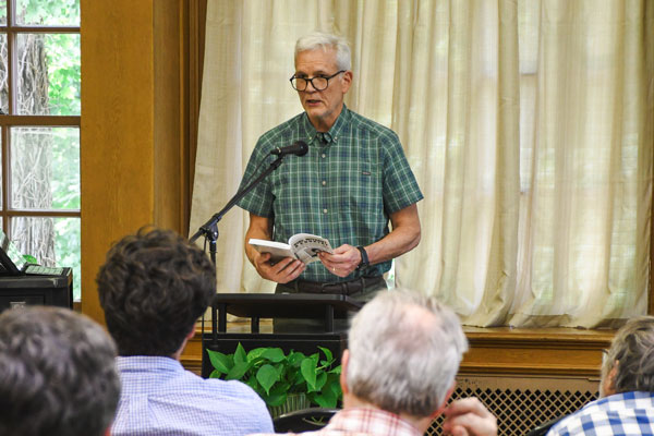 Ramseyer presenting at book launch event