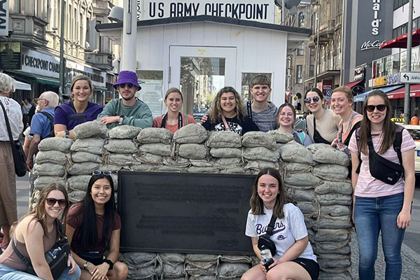 Bluffton Students at Checkpoint Charlie in Berlin