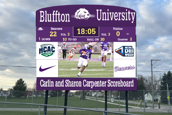 Named in honor of longtime coach and mentor Carlin Carpenter and his wife Sharon, the scoreboard initiative celebrates the Carpenters’ decades of dedication to Bluffton students, athletics and the wider university community.